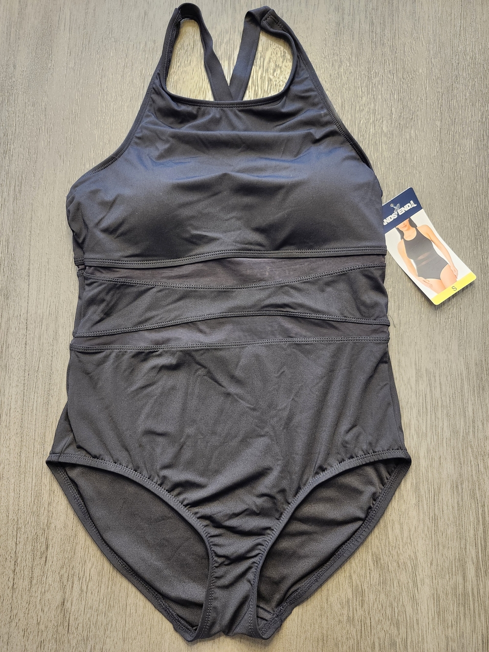 Lands' End Black Racerback One-Piece Swimsuit